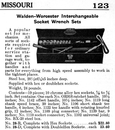 [1930 Catalog Listing for Walden No. 28-R/D Socket Set]