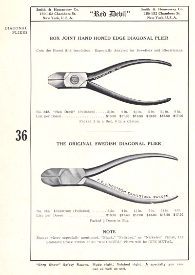 [1912 Catalog Listing for Diagonal Cutters]