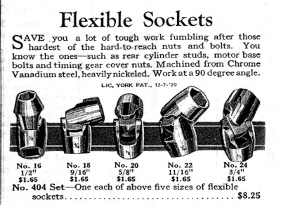 [1928 Catalog Listing for Snap-on Flexible Socets]