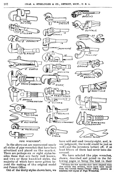 [1895 Illustration of Pipe Wrench Designs]