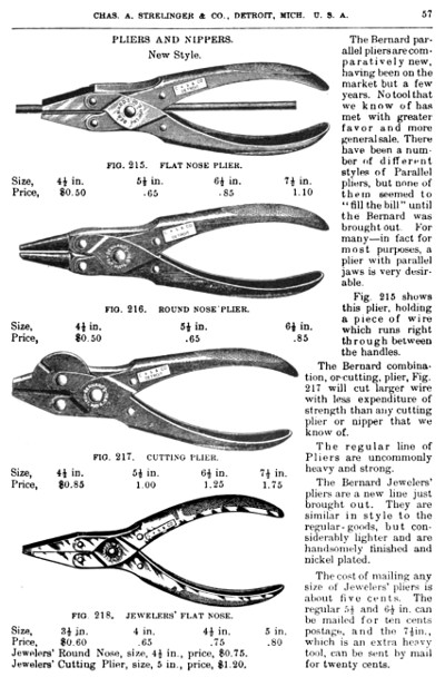 [1895 Catalog Listing for Schollhorn Bernard Pliers]