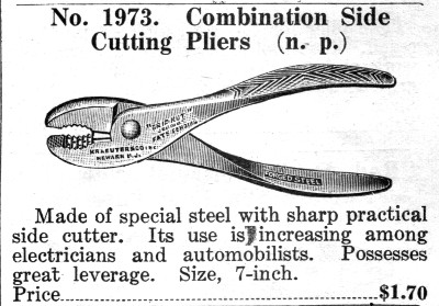 [1920 Catalog Listing of Kraeuter No. 1973 Combination Pliers]
