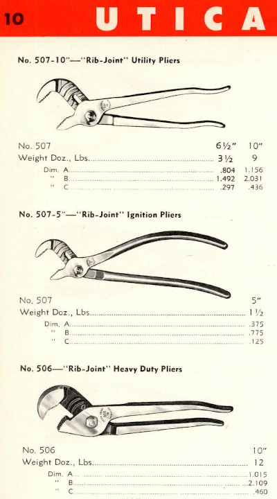 [1956 Catalog Listing for Utica Rib-Joint Pliers]