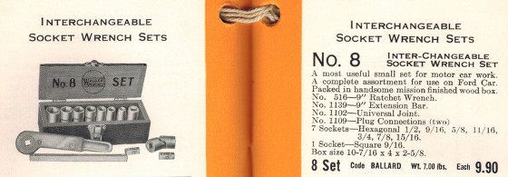 [1923 Catalog Listing for Walden No. 8 Interchangeable Socket Wrench Set]