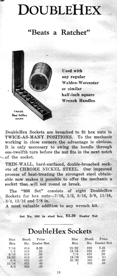 [1928 Catalog Listing for Walden Double-Hex Sockets]