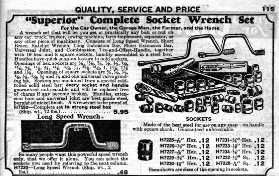 [1927 Catalog Listing for Hinsdale G-20 1/2-Drive Socket Set]