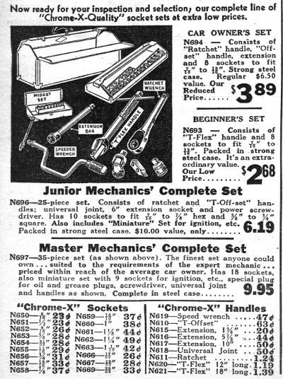 [1936 Catalog Listing for ChromeXQuality Socket Sets]