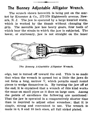 [1904 Notice for Kraeuter Alligator Wrench]